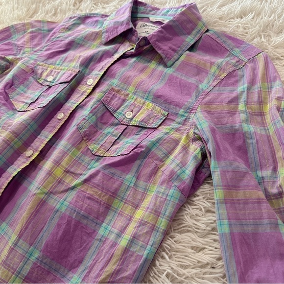 Aeropostale Signature Eighty-Seven Women’s Medium Plaid Button Down Shirt Purple - Picture 10 of 13